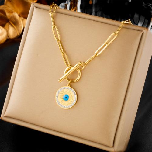 Evil Eye Jewelry Necklace, 304 Stainless Steel, fashion jewelry & for woman & with rhinestone, golden Approx 51 cm 