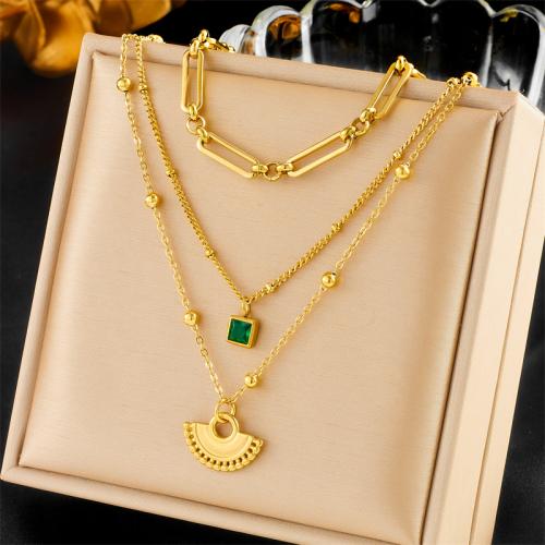 Multi слой ожерелье, Нержавеющая сталь 304, с Кристаллы, ювелирные изделия моды & многослойный & Женский, Золотой, продается PC
