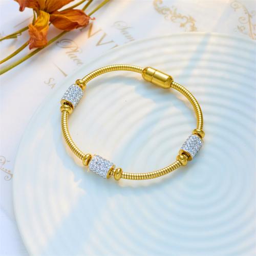 Stainless Steel Charm Bracelet, 304 Stainless Steel, with Rhinestone, fashion jewelry & Unisex & with rhinestone, golden Approx 19 cm 