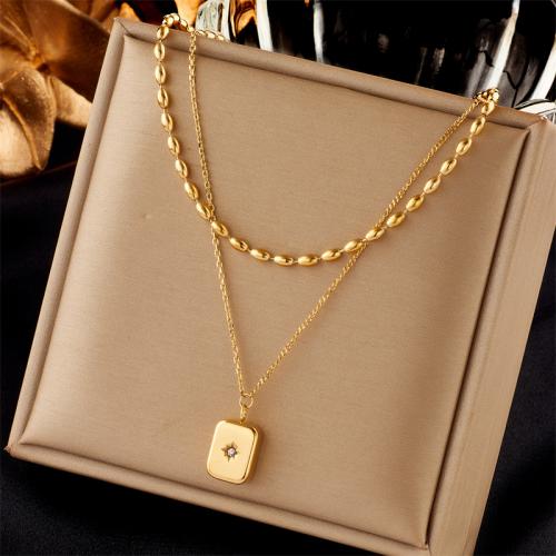 Fashion Multi Layer Necklace, 304 Stainless Steel, with Rhinestone, fashion jewelry & multilayer & for woman & with rhinestone, golden 