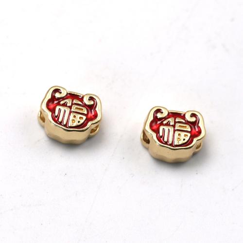 Zinc Alloy Spacer Beads, gold color plated, DIY & enamel, red Approx 