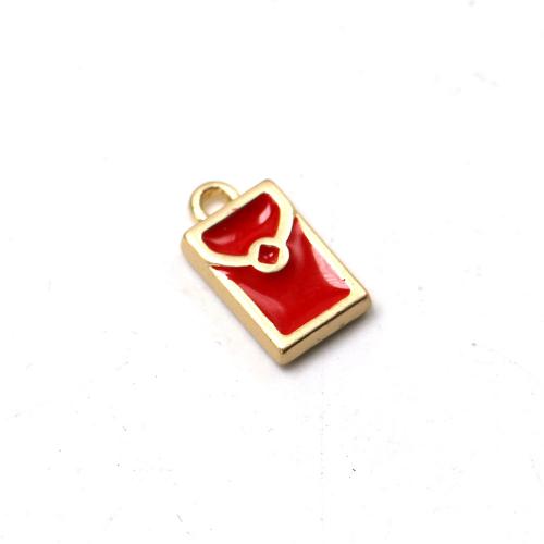 Zinc Alloy Enamel Pendants, Rectangle, gold color plated, DIY, red Approx 