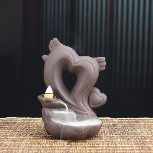Incense Smoke Flow Backflow Holder Ceramic Incense Burner, Purple Clay, Heart, handmade, for home and office & durable & multifunctional 