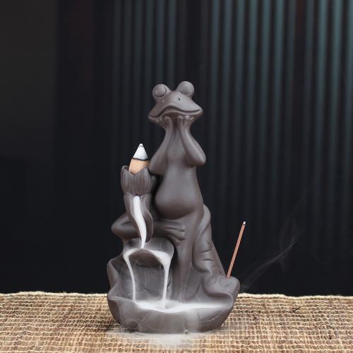 Incense Smoke Flow Backflow Holder Ceramic Incense Burner, Purple Clay, Frog, handmade, for home and office & durable & multifunctional 