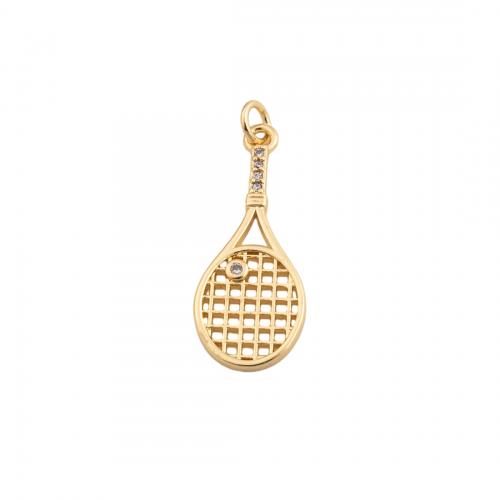 Cubic Zirconia Micro Pave Brass Pendant, Tennis Racket, fashion jewelry & Unisex & micro pave cubic zirconia, golden Approx 3mm 