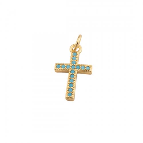 Cubic Zirconia Micro Pave Brass Pendant, Cross, fashion jewelry & Unisex & micro pave cubic zirconia, golden Approx 3mm 