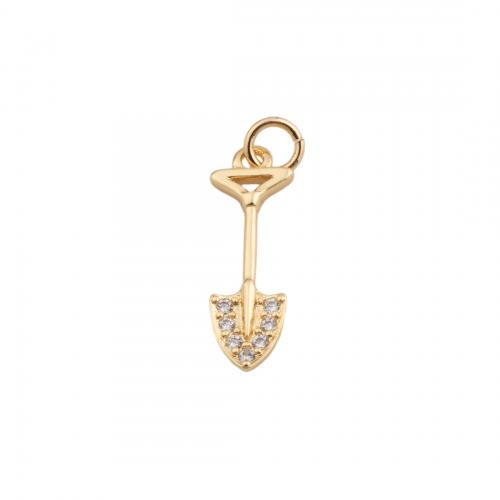 Cubic Zirconia Micro Pave Brass Pendant, Shovel, fashion jewelry & Unisex & micro pave cubic zirconia, golden Approx 3mm 