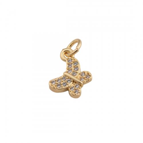 Cubic Zirconia Micro Pave Brass Pendant, Butterfly, fashion jewelry & Unisex & micro pave cubic zirconia, golden Approx 3.5mm 