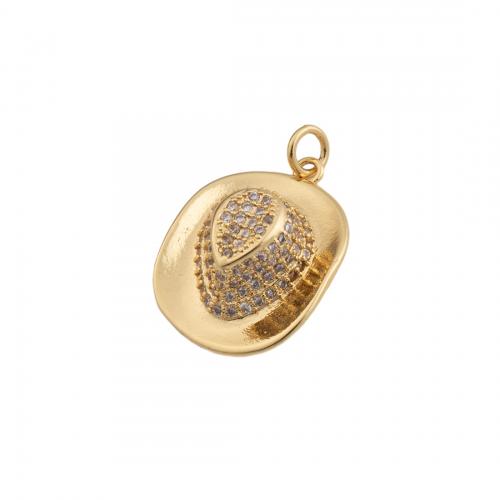 Cubic Zirconia Micro Pave Brass Pendant, Hat, fashion jewelry & Unisex & micro pave cubic zirconia, golden Approx 3.5mm 