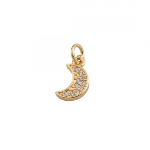 Cubic Zirconia Micro Pave Brass Pendant, Moon, fashion jewelry & Unisex & micro pave cubic zirconia, golden Approx 3.5mm 