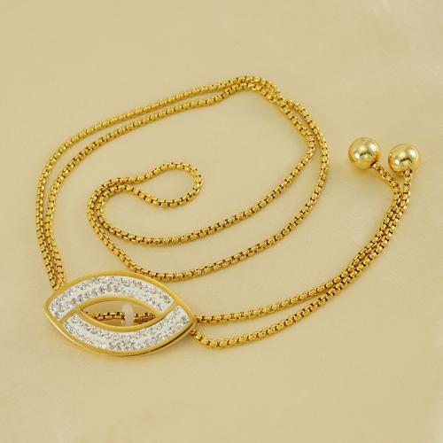 Stainless Steel Sweater Chain Necklace, 304 Stainless Steel, 18K gold plated, fashion jewelry & for woman & with rhinestone, golden Approx 73 cm 