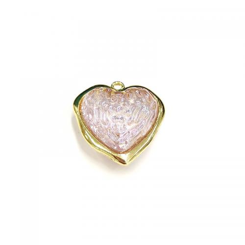 Plated Acrylic Pendants, with Zinc Alloy, Heart, gold color plated, DIY Approx [