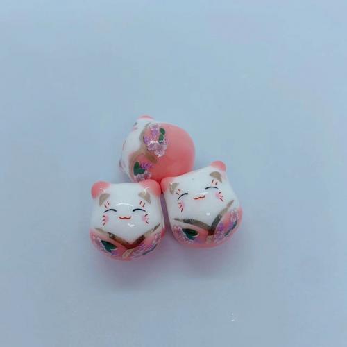 Printing Porcelain Beads, Fortune Cat, DIY 14.5mm Approx 2mm, Approx 