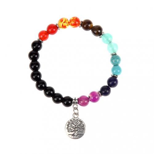 Gemstone Bracelets, with Zinc Alloy, silver color plated, fashion jewelry & Unisex Approx 18 cm 