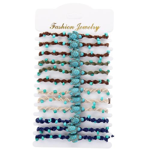 Bracelets turquoises, corde de cire, avec turquoise & coquille, fait à la main, 12 pièces & Réglable & bijoux de mode & unisexe, plus de couleurs à choisir Environ 18 cm, Vendu par fixé