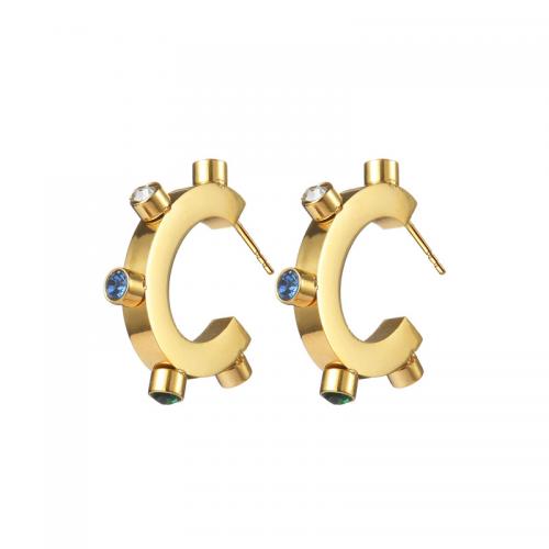 Stainless Steel Rhinestone Stud Earring, 304 Stainless Steel, fashion jewelry & for woman & with rhinestone, gold 