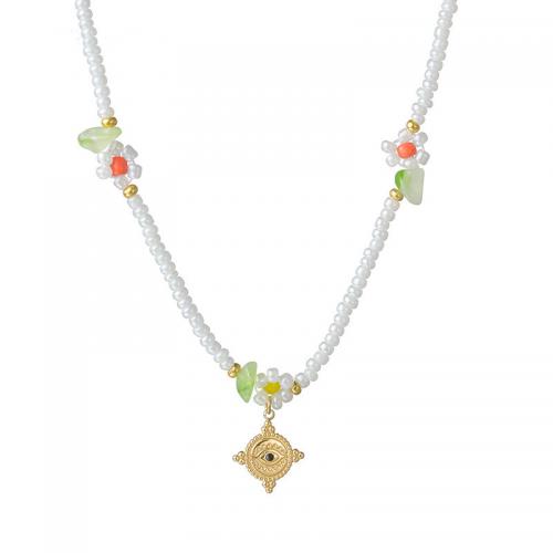 Petite perle en verre de collier 
, Acier titane, avec Seedbead, avec 5cm chaînes de rallonge, bijoux de mode & pour femme .6cm Environ 40 cm, Vendu par PC