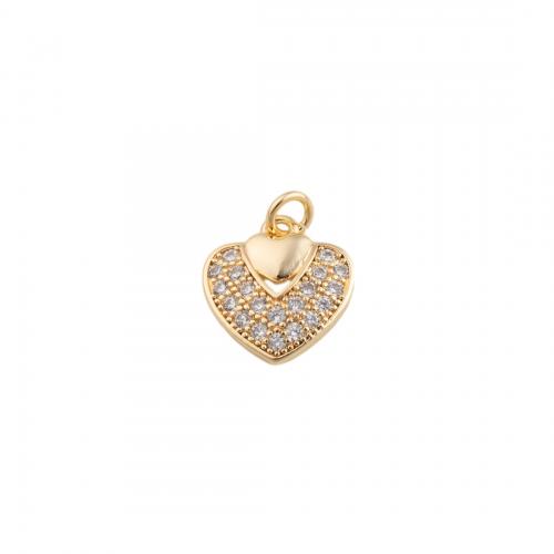 Cubic Zirconia Micro Pave Brass Pendant, Heart, plated, DIY & micro pave cubic zirconia, golden Approx 2mm 