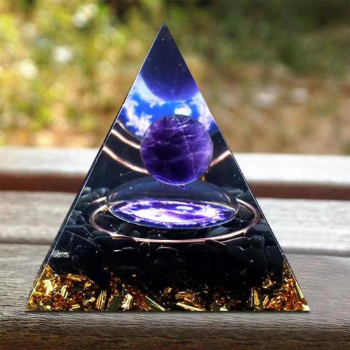 Синтетическая смола Пирамида украшения, с Полудрагоценный камень, пирамида, эпоксидная смола, разный размер для выбора & разные стили для выбора, продается PC