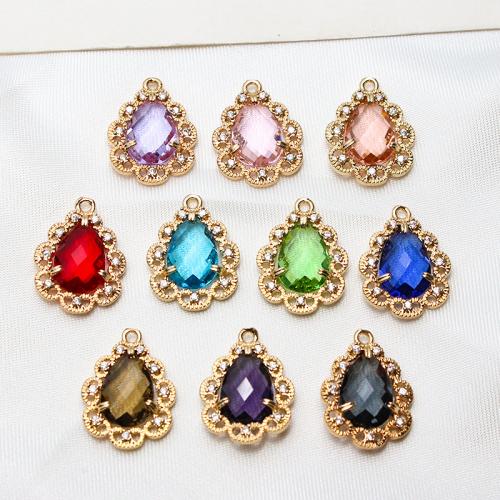 Crystal Brass Pendants, with Brass, Teardrop, gold color plated, DIY & micro pave cubic zirconia & faceted Approx 
