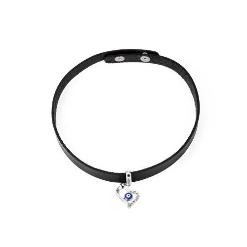 Fashion Choker Necklace, Zinc Alloy, with leather cord, Heart, fashion jewelry & for woman & with rhinestone Approx 39.5 cm 