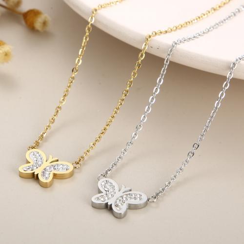 Rhinestone stainless steel Jewelry Set, 304 Stainless Steel, Butterfly & for woman & with rhinestone [
