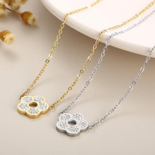 Rhinestone stainless steel Jewelry Set, 304 Stainless Steel, Flower & for woman & with rhinestone [