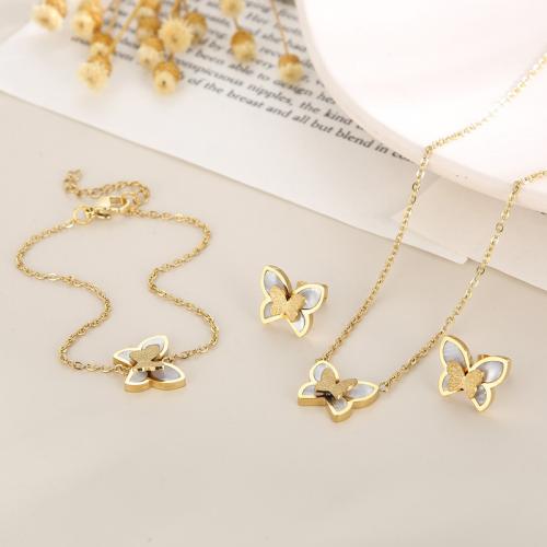 Fashion Stainless Steel Jewelry Sets, 304 Stainless Steel, with Shell, Butterfly, fashion jewelry & for woman 