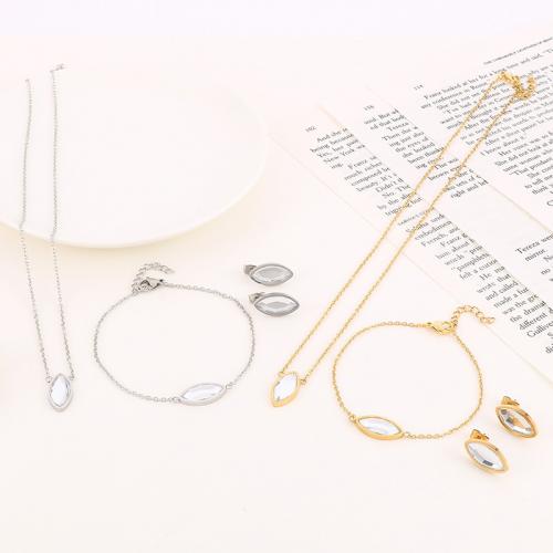Fashion Stainless Steel Jewelry Sets, 304 Stainless Steel, Stud Earring & bracelet & necklace, with Glass, three pieces & fashion jewelry & for woman 