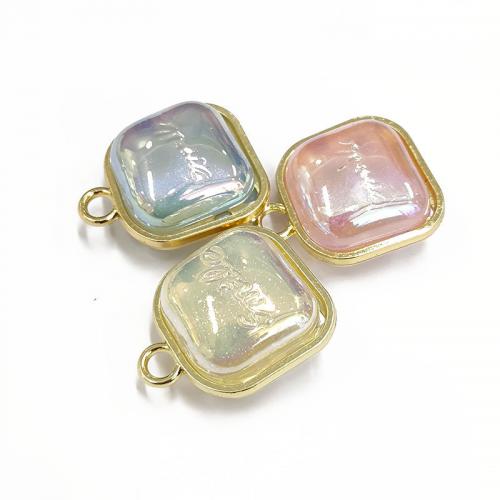 Plated Acrylic Pendants, with Zinc Alloy, Square, gold color plated, DIY Approx [