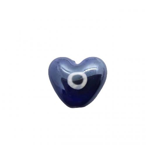 Mode Evil Eye Perlen, Porzellan, Herz, DIY & böser Blick- Muster, keine, 13x15mm, Bohrung:ca. 2mm, ca. 100PCs/Tasche, verkauft von Tasche