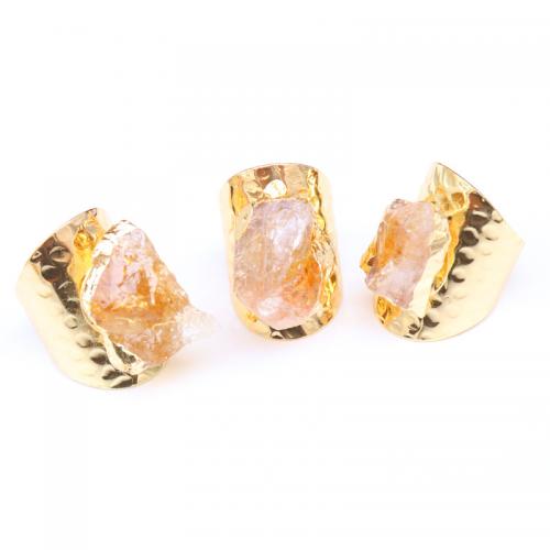 Bague en quartz, perles de citrine, avec laiton, Placage de couleur d'or, Réglable & bijoux de mode & unisexe Vendu par PC