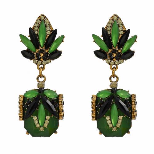 Zinc Alloy Stud Earring, with acrylic rhinestone, Flower, fashion jewelry & for woman, green 