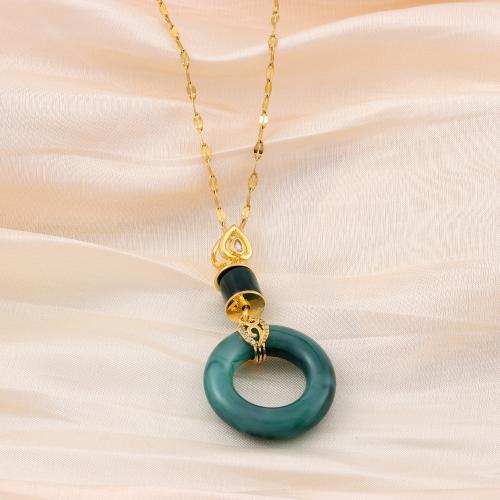 Stainless Steel Jewelry Necklace, Brass, with Dyed Jade & 304 Stainless Steel, Vacuum Ion Plating, fashion jewelry & for woman, golden Approx 45 cm 