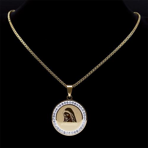 Stainless Steel Jewelry Necklace, 304 Stainless Steel, with Rhinestone, polished, fashion jewelry & Unisex & with rhinestone, golden Approx 60 cm 