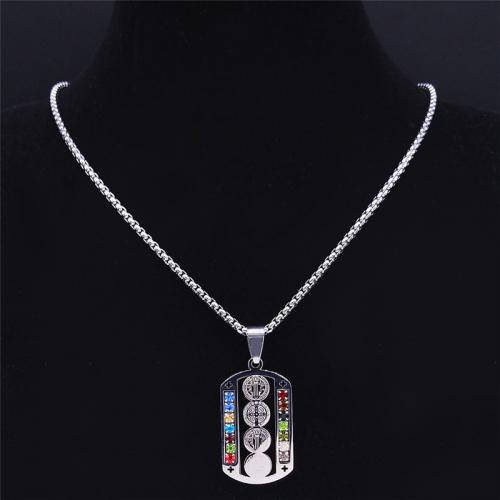 Stainless Steel Jewelry Necklace, 304 Stainless Steel, with Rhinestone, polished, fashion jewelry & Unisex & with rhinestone, silver color Approx 60 cm 