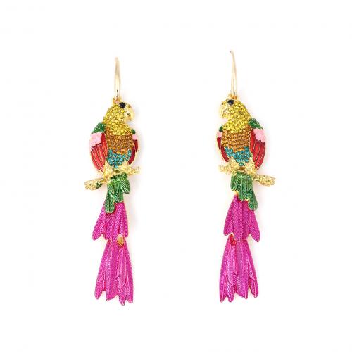 Enamel Zinc Alloy Drop Earring, Parrot, gold color plated, for woman & with rhinestone 