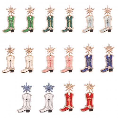 Zinc Alloy Drop Earring, with Plastic Pearl, Shoes, plated, for woman & enamel & with rhinestone 