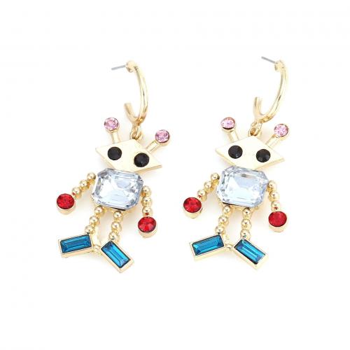 Zinc Alloy Drop Earring, Robot, gold color plated, for woman & with rhinestone 