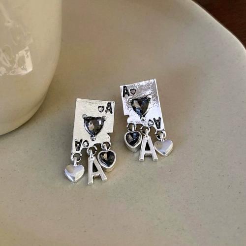 Zinc Alloy Drop Earring, with Glass Rhinestone, Poker, platinum color plated, punk style & for woman 