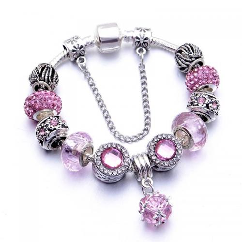 Zinc Alloy European Bracelets, with Crystal, silver color plated, fashion jewelry & for woman & with rhinestone 
