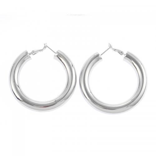 Brass Hoop Earring, polished, fashion jewelry & for woman, silver color 