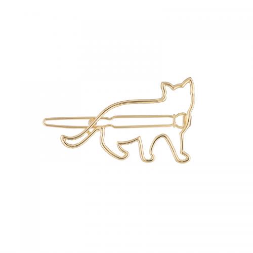 Hair Slide, Zinc Alloy, with Iron, Cat, gold color plated, 2 pieces & for woman & hollow, golden 