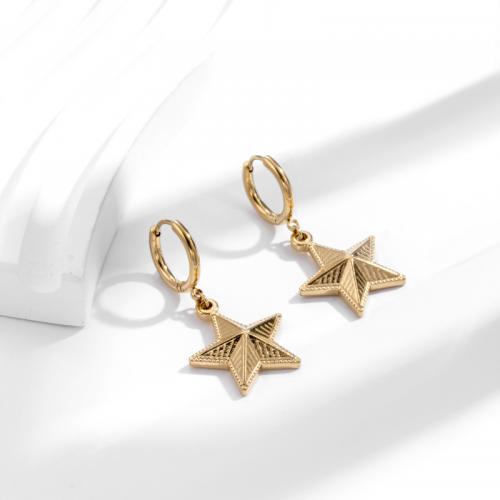 Titanium Steel Earrings, Star, Vacuum Ion Plating, fashion jewelry & for woman, golden 