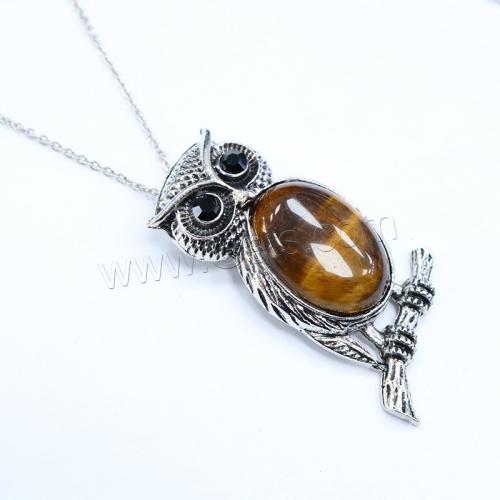 Natural Stone Pendant, with Brass, Owl, antique silver color plated, DIY Stone x50mm 