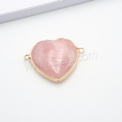 Rose Quartz Connector, with Brass, Heart, gold color plated, DIY & 1/1 loop, pink 