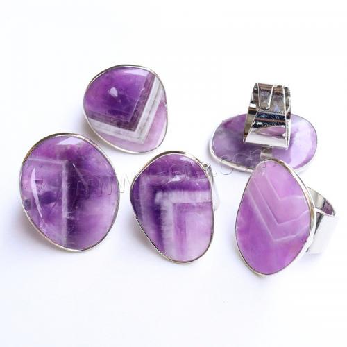 Bague en quartz, améthyste, avec laiton, Placage de couleur argentée, Réglable & bijoux de mode & unisexe, violet Vendu par PC