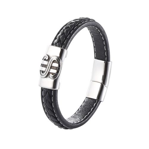 PU Leather Cord Bracelets, with 304 Stainless Steel, Dollar Sign, fashion jewelry & for man 