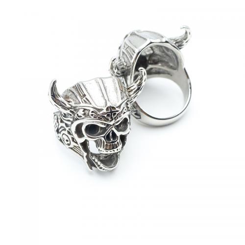 Stainless Steel Finger Ring, 304 Stainless Steel, Skull, polished, fashion jewelry & for man, original color 
