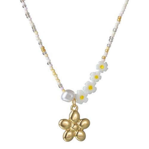 Petite perle en verre de collier 
, Acier inoxydable 304, avec Seedbead & perle de plastique, avec 5cm chaînes de rallonge, bijoux de mode & pour femme, doré .7cm Environ 38 cm, Vendu par PC